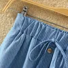 SURMIITRO Knee Lenth Denim Skirt Women For Spring Summer Korean Blue Striped High Waist Sun School Midi Skirt Female 210724