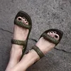 Artmu Fashion Sandals Женщины клинжу туфли плоская платформа плетение толстые каблуки шлепанцы подлинные кожаные стороны оригинальные