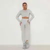 Sömlös Två Sport Set för Gym Kvinnor Långärmad Breathable Crop Tops + Leggings High Waist Pantalones Mujer Workout Kläder 210514