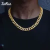 Hip Hop Paved AAA Rhinestone Bling Necklace For Iced Out CZ Cuban Link Chain Gold Men Jewelry