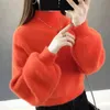 Thick Mohair Women Sweaters Turtleneck Soft Lantern Sleeve Short Pullovers Fashion Autumn Winter Sweater Solid Women Jumpers 211218