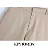 KPYTOMOA Frauen Chic Mode Seitentaschen Bermuda Shorts Vintage Hohe Elastische Taille Reißverschluss Weibliche Kurze Hosen Mujer 210724