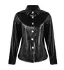 Women's Blouses & Shirts Fashion Street Style Buttons Up Shirt Tops Women Long Sleeve Slim Black Coats Ladies Female Casual PU Leather Fall