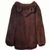 Faux Fur Coat Rabbit Outerwear With Bear Ears Cute Plus Size Loose Winter Sweatshirt Hooded Brown Hoodies 210927