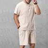 Roupas masculinas Grande Tracksuit 8xl 9xl Linen T-shirt Curto Verão Terno Plus Size Roupas Título Terno 5XL Marido de Algodão Set Y0831