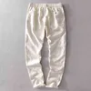 7409 Hommes Printemps Et Automne Marque De Mode Japon Style Vintage Lin Couleur Unie Pantalon Droit Mâle Casual Pantalon Blanc Pantalon 211112