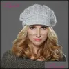 Bérets chapeaux chapeaux chapeaux, écharpes gants Fashion Aessories Liliyabaihe style femme chapeau hiver chapeau dorer laine tricotée laine angora geometrique vison fleur