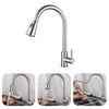 Stainless Steel Kitchen Faucets Single Handle Pull Out Water Tap Single Hole Handle Swivel 360 Degree Water Mixer Tap 210719