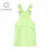 Green Colheita Macacões Vest Vestido Mulheres Moda Suspensórios Streetwear Feminino Pessoas Femininas Bolso Sweet Ins Vestidos Mujer 210417