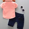 Summer Style Baby Print Infant Baby Boys Clothes T-shirt+pants 2pcs Buttons Suit for Newborn Clothing Sets Baby Boy Cloth G1023