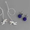 INATURE 925 argent Sterling Lapis Lazuli espace astronaute Long gland boucles d'oreilles pour femmes bijoux de mode 210625