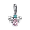 Adatto per braccialetti Pandora con ciondoli in argento europeo, perline, farfalla di cristallo rosa, catena a forma di serpente fai-da-te per gioielli da donna