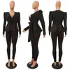 Deux pièces robe bureau dame élégant ensemble femmes col en V à volants Peplum cravate nœud Blazers haut et pantalon costume ensembles assortis 2 tenues