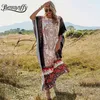 Rundhals Retro ethnischen Paisley-Druck Krawatte Taille Übergröße Kleider Sommer Frauen Batwing Sleeve Robe Maxi langes Kleid 210510