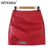 Women Chic Fashion Faux Leather Pleated Asymmetrical Mini Skirt High Waist Back Zipper Female Skirts Mujer 210420