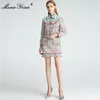 ファッションデザイナーセット秋の女性の長袖ビーズパールボタンジャケットコートトップス+スカートウール布2ピーススーツ210524