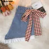 Harajuku Plaid Bow Summer Womens Denim Shorts Jeans Women Clothing Loose Ropa Mujer Short Femme Jean Plus Size 210608