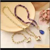 Hängen leverans 2021 Luokey Fashion Purple Beads Halsband Blue Water Drop Heart Pendant For Women Luxury Wedding Anniversary Ladies Jewel