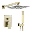 Bathroom Shower Sets Square Style Brushed Gold Set Wall Mount Bath Faucet With Rain Head 8-12 Inch