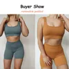 2 stycke sommar kläder för kvinnor hög midja biker shorts sätter vadderade sömlösa ribbade grödor topp gym kläder kläder underkläder set 210802