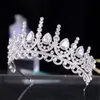 Forsieven Zilver Kleur Grote Water Drop Crystal Rhinestone Crown Tiara de Noiva Headpiece Vrouwen Bruiloft Haar Sieraden Accessoires JL