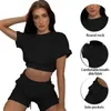 Dames Casual Lâche Peut Être Porté À L'extérieur Costume Short À Manches Courtes Taille Élastique Confortable Couleur Unie Service À Domicile 2pc Costume X0526