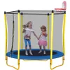 5.5ft trampolines voor kinderen 65 inch buiten indoor mini peuter trampoline met behuizing, basketbal hoepel en bal inbegrepenA46