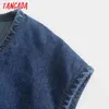 Women Fashion Blue Denim Vest mit Slash ärmellose Weste weibliche Weste Chic Tops 6p15 210416