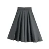 NBPMの女性シックなファッション灰色のプリーツのミディスカートの不規則な緩い快適な裾のプレッピースタイル春夏210529