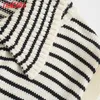 Tangada Women Vintage Striped Crop Knitted Vest Sweater Pocket Sleeveless Female Waistcoat Tops 3N30 210609