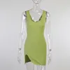 Sexy Knitted Bodycon Mini Dress Women Ribbed Green V Neck Tank Top Dresses Summer Evening Party Sleeveless Robe Vestidos 210517