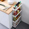 2/3/4 Tier Slim Storage Cart Mobilny Półka Szuflada Organizator Przesuń Wózek Wózek Do Kuchni Łazienka Pralnia Wąska 210705