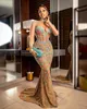 2023 Plus Size Arabic Aso Ebi Gold Mermaid Prom Dresses High Neck Lace Beaded Evening Formal Party Second Reception Gowns Birthday Dress ZJ114