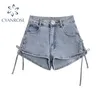 Zomer Hoge Taille Wide Been Jeans Shorts Casual Blue Denim Beide Side Tie Mini Short Sexy Vrouw 210515