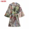 Tangada Donna Foglie Stampa Kimono sottile Cappotti Maniche lunghe larghe con Slash Cappotto estivo da donna 5Z146 210609