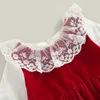 Jumpsuits 2 stücke Weihnachten geboren Baby Mädchen Kleidung Set Wein Rot Langarm Lace Saum Strampler und Kopfschmuck Outfits 0-24 Monate