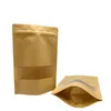 kraft paper bag with window package food storage doypack stand up pouch square diy reusable resealable zipper smell proof pouches