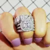 Cluster Rings 2021 Conjuntos de anel de dedo oval com almofada de prata esterlina 925 para mulheres, joias puras, noivado de casamento, atacado R5847