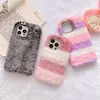 Coque de téléphone en fourrure de lapin chaude et mignonne, étui arrière en peluche pour iphone 13 12 11 mini pro max 7 8 Plus, protection 360