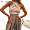 Snican za women sexy criss cross halter sweater vest vintage pull sans manches femme autumn spring pullover jumper female 2020 X0721