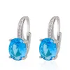 Moda cristallo blu topazio acquamarina pietre preziose diamanti clip su orecchini per le donne oro bianco gioielli color argento Brincos regalo
