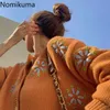 Nomikaya Örme Kazak O Boyun Uzun Kollu Zarif Kısa Triko Tek Göğüslü Çiçek Hırka Kadınlar Ropa Mujer 3D576 210514