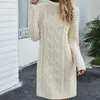 Fashionable Sweaters Autumn Turtleneck Long Slim Pullover Women's Knitted Sweater Sleeve Twist Pattern Beige Mujer 210604