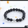 مطرز ، أساور الأساور إسقاط تسليم 2021 ماتي ماتي الطبيعي Obsidian Onyx Cross Round Hand String من حبات الصلاة الأزياء اليهودية