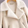 Wixra falsifica jaquetas de couro faux womens inverno grossa casacos quentes com lã de cordeiro outono lace-up casacos casuais para fêmea 211118