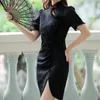 Aelegantmis Slim Floral Folds Split Mini Cheongsam Dress Women Vintage Elengant Chinese Traditional Summer Thin Chic 210607