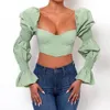 Casual Puff Sleeve Solid Slim Blouses et Chemises Femmes Élégant À Manches Longues Col Carré Tops Courts Sexy Dos Nu Tunique Courte 210518