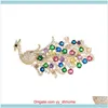 Pins, Broches Jewelryeuropean Luxo Grande Pavão Animal Cor Zircão Retro Corte Nacional Vento Cristal Broche Delicado Senhoras Pin Drop De