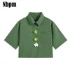 Summer Women's Clothing Short Sleeve Streetwear Casual Fashion Women's Shirt Green Flowers Blouses Crop Top Female Tunic 210529