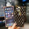 Luxury Bling Rhinestone Phone Fodral för iPhone 11 12 13 Pro Max XS XR 8 7 Plus Square Diamond Defender Back Cover Case Designer Protective Shell